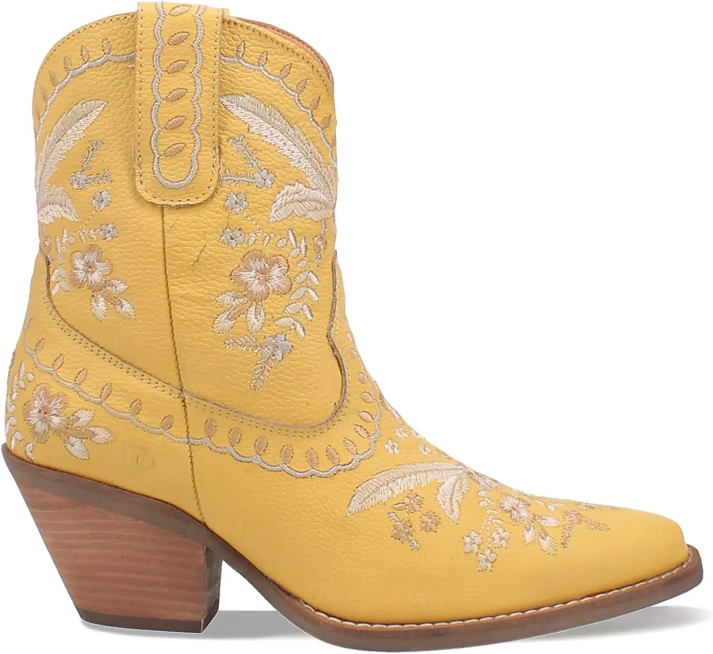 Dingo Womens Primrose Metallic Embroidered Floral Snip Toe Casual Boots Ankle Mid Heel 2-3" - Yellow