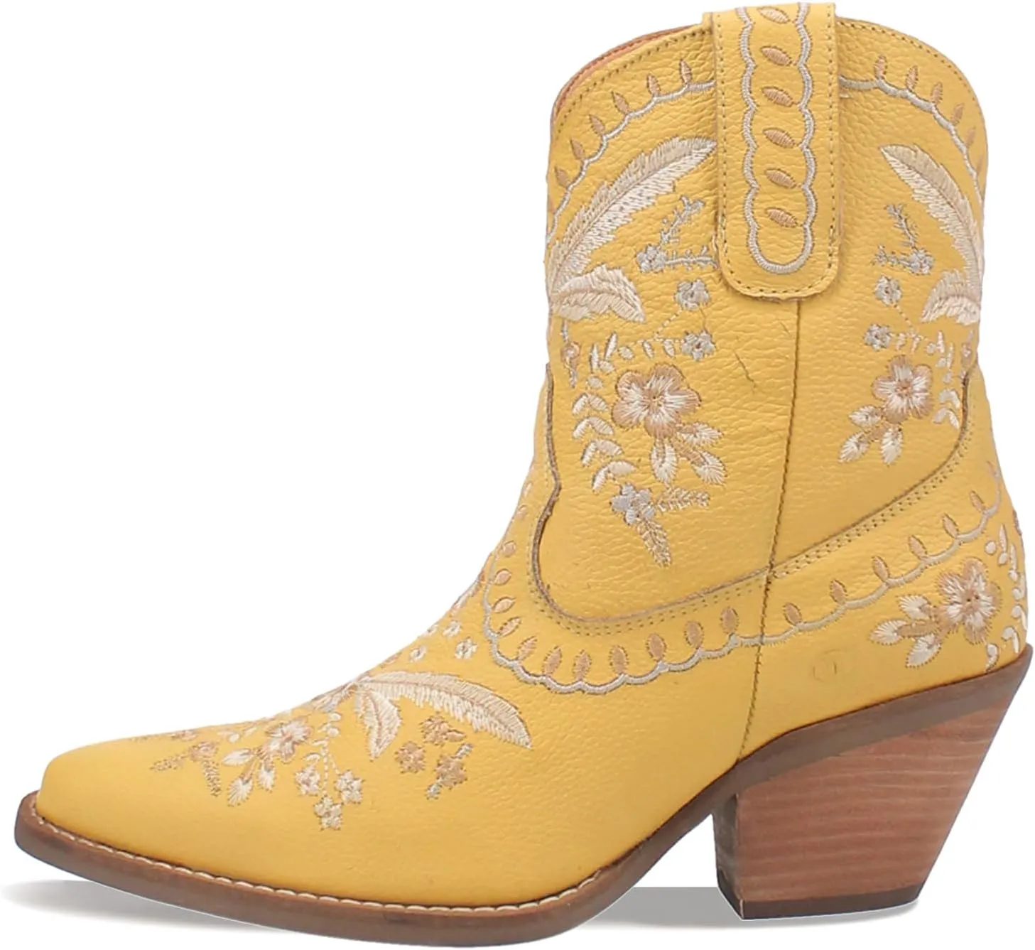 Dingo Womens Primrose Metallic Embroidered Floral Snip Toe Casual Boots Ankle Mid Heel 2-3" - Yellow