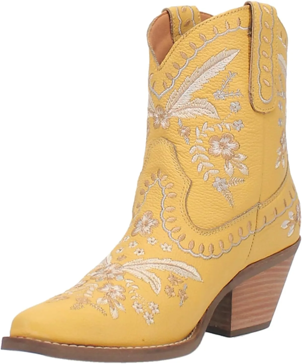 Dingo Womens Primrose Metallic Embroidered Floral Snip Toe Casual Boots Ankle Mid Heel 2-3" - Yellow
