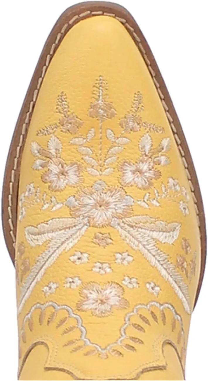 Dingo Womens Primrose Metallic Embroidered Floral Snip Toe Casual Boots Ankle Mid Heel 2-3" - Yellow