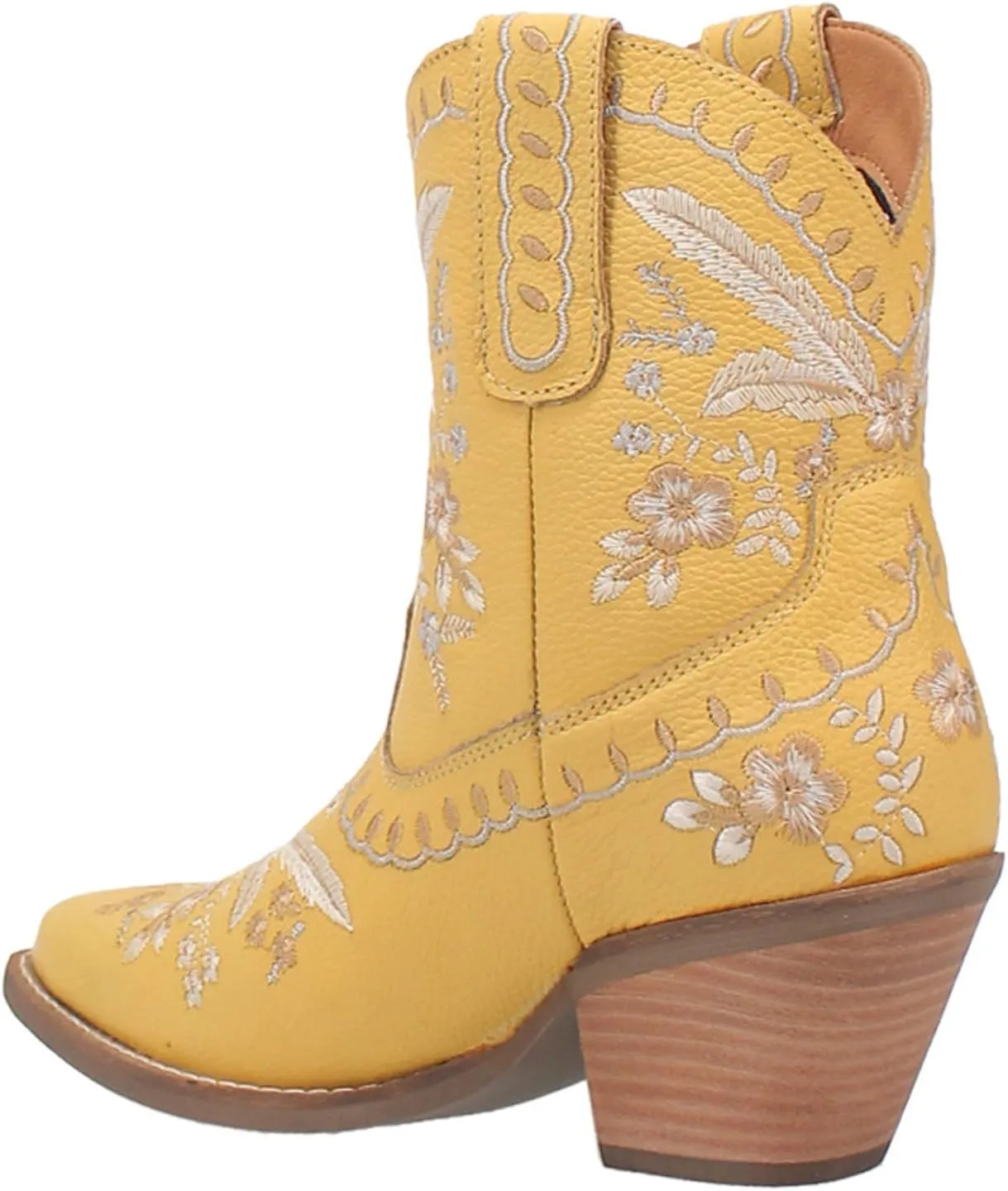 Dingo Womens Primrose Metallic Embroidered Floral Snip Toe Casual Boots Ankle Mid Heel 2-3" - Yellow