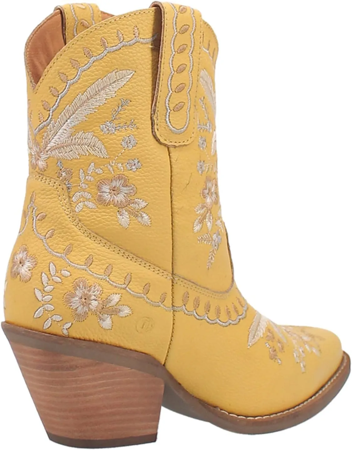 Dingo Womens Primrose Metallic Embroidered Floral Snip Toe Casual Boots Ankle Mid Heel 2-3" - Yellow