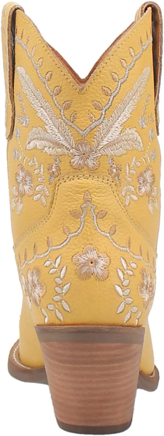 Dingo Womens Primrose Metallic Embroidered Floral Snip Toe Casual Boots Ankle Mid Heel 2-3" - Yellow