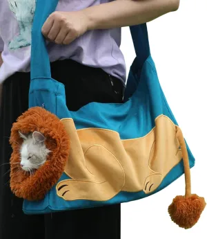 Dog Carrier Sling Lion-Shaped Pet Canvas Bag Cat Shoulder Bag Pet Body Holder for Daily Use Walking Travel Outdoor, Acid Blue S