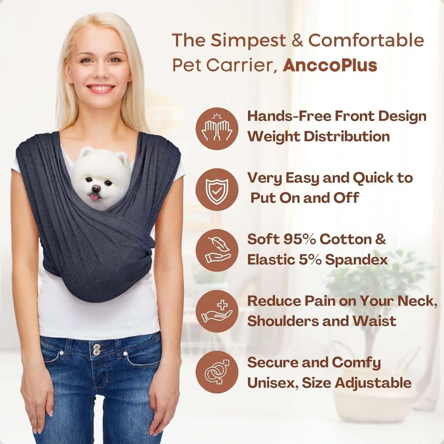 Dog Carriers for Small Dogs, Front Facing Cat Carrier, Hands Free Dog Carrier, Size Adjustable Pet Carrier, Reducing Back Pain, Soft Cotton, Safe Small Dog Carrier (Plus, Charcoal Black)