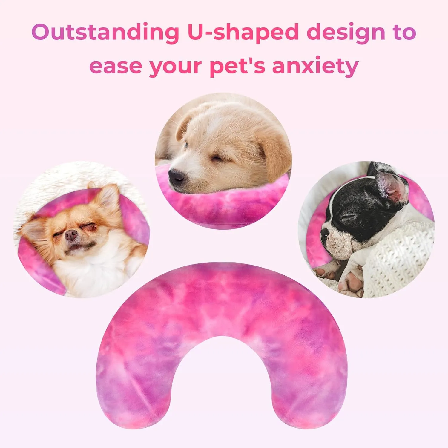 Dog Pillow, U-Shaped Dog Calming Pillow for Pet, Soft Puppy Neck Pillow Machine Washable Cat Kitten Bed Toy for Joint Relief, Enhance Sleep Quality (Rose Purple, L)