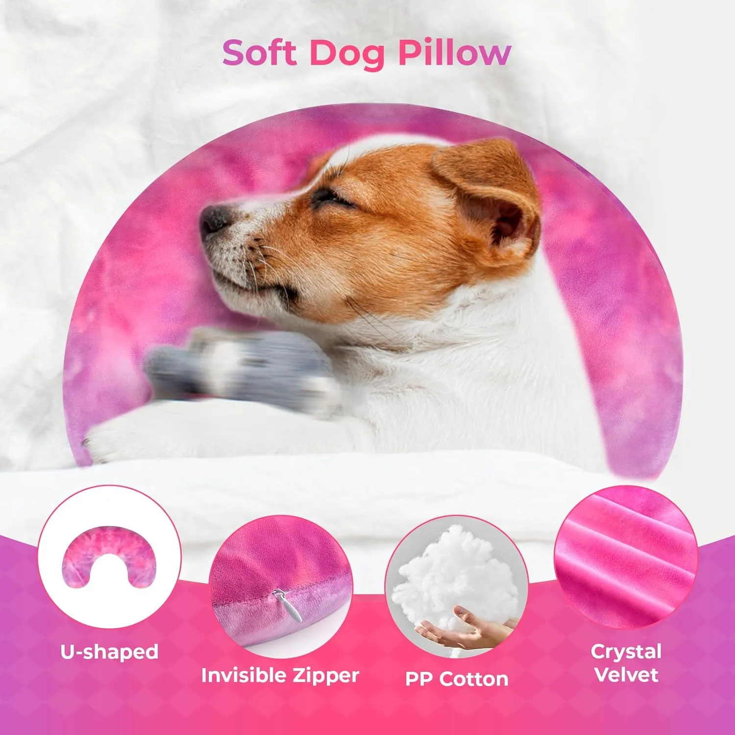 Dog Pillow, U-Shaped Dog Calming Pillow for Pet, Soft Puppy Neck Pillow Machine Washable Cat Kitten Bed Toy for Joint Relief, Enhance Sleep Quality (Rose Purple, L)