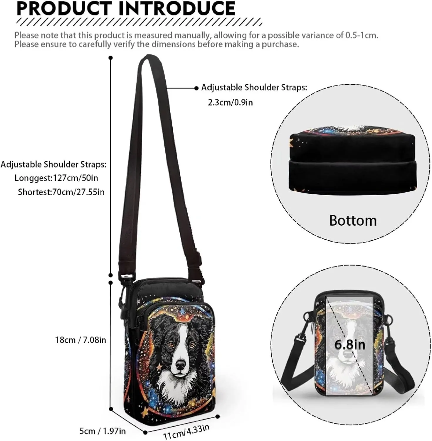 Dog Tiger Crossbody Bags for Women, Rose Daisy Small Crossbody Handbags, Cow Print Stained Glass Mini Cell Phone Bag
