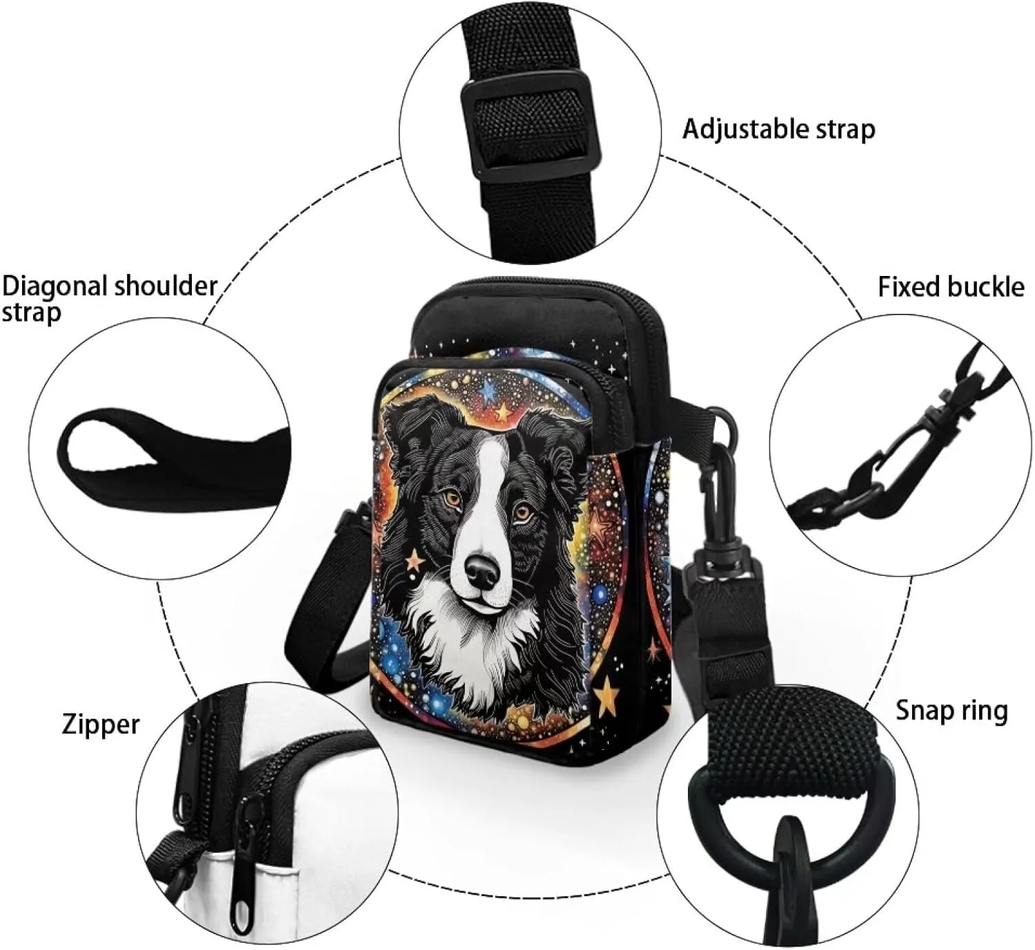 Dog Tiger Crossbody Bags for Women, Rose Daisy Small Crossbody Handbags, Cow Print Stained Glass Mini Cell Phone Bag