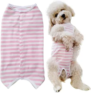 Dog’s Recovery Suit Post Surgery Shirt for Puppy, Wound Protective Clothes for Little Animals Dogs Cats (Pink White Stripe-s)