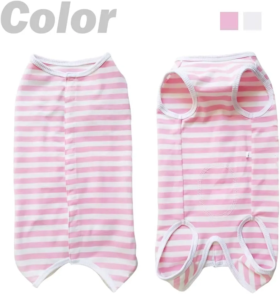Dog’s Recovery Suit Post Surgery Shirt for Puppy, Wound Protective Clothes for Little Animals Dogs Cats (Pink White Stripe-s)