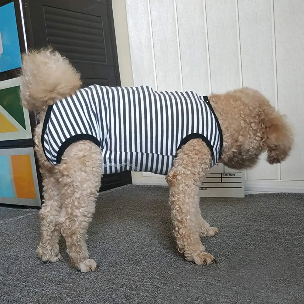 Dog’s Recovery Suit Post Surgery Shirt for Puppy, Wound Protective Clothes for Little Animals(Black White Stripe-s)