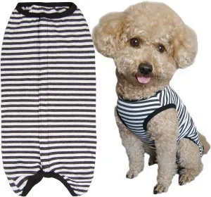 Dog’s Recovery Suit Post Surgery Shirt for Puppy, Wound Protective Clothes for Little Animals(Black White Stripe-s)