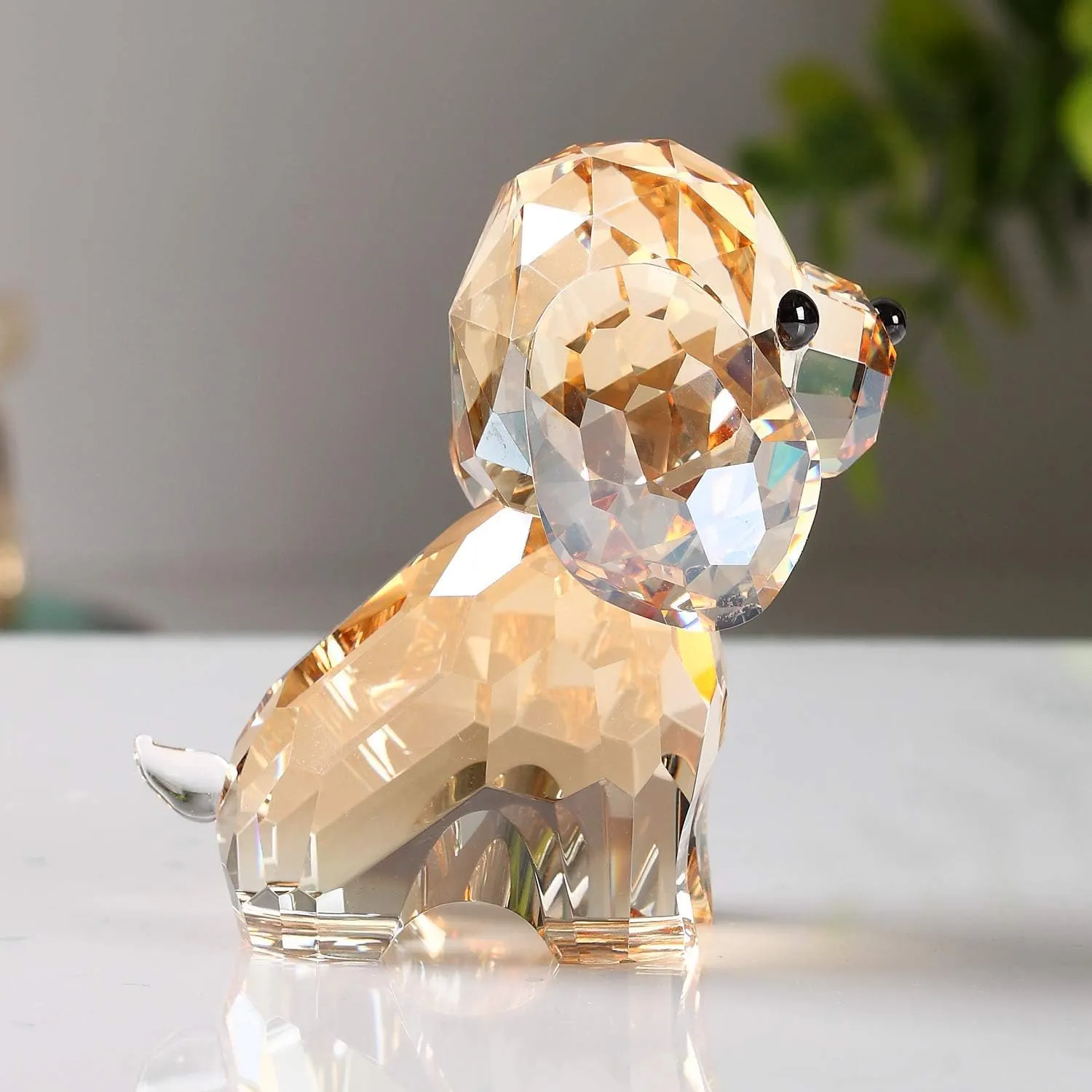 DOJOZ Crystal Dog Puppy Cute Valentines Day Sweet Gifts Figurine Collection Animal Collectible Ornament Lovely (Gold)