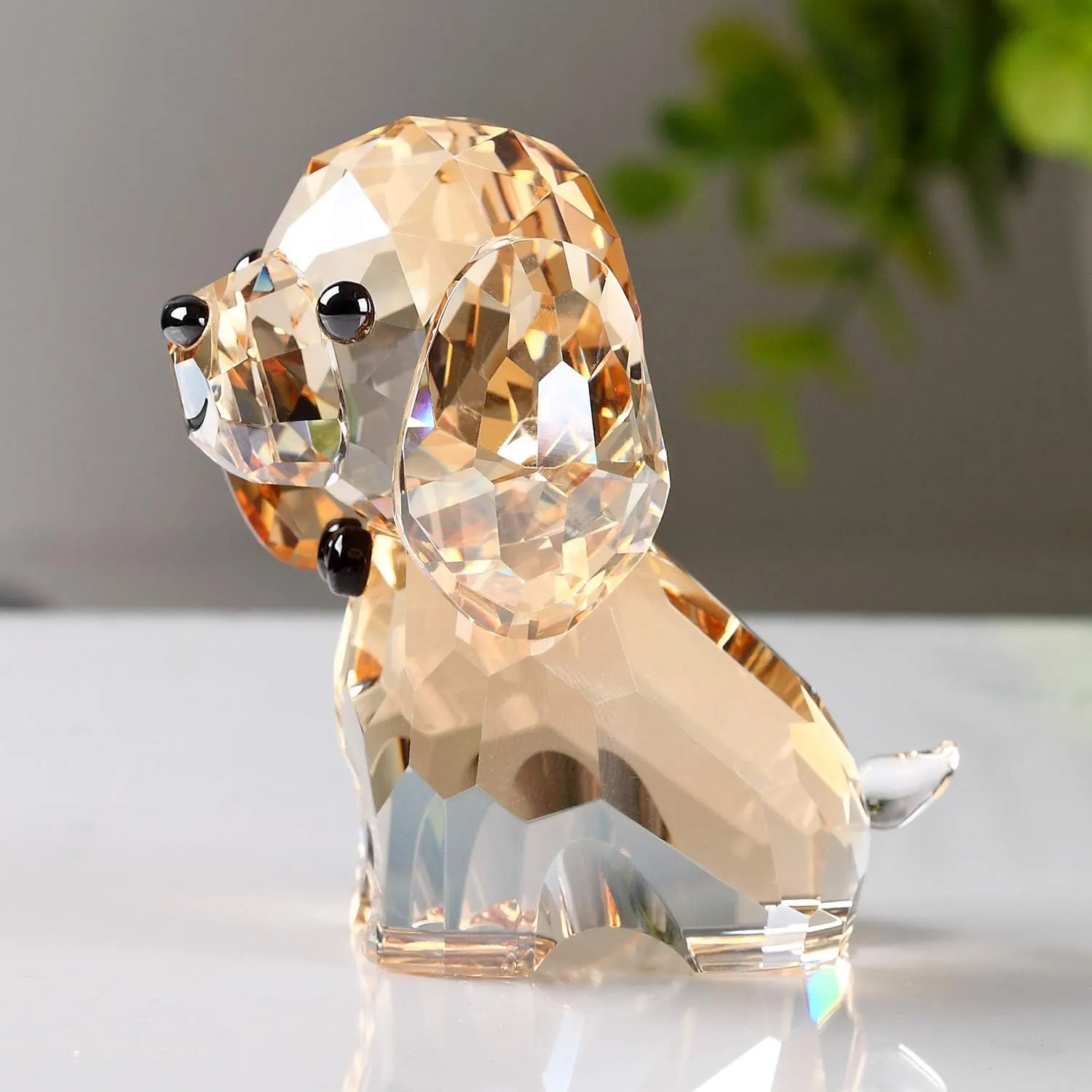 DOJOZ Crystal Dog Puppy Cute Valentines Day Sweet Gifts Figurine Collection Animal Collectible Ornament Lovely (Gold)
