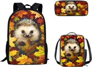 Dolyues Hedgehog School Bags Set of 3 Piece Cute Lunch Box Pencil Case Laptop Bag for Storaging Books Backpack Purse Travel Bookbags for Teens