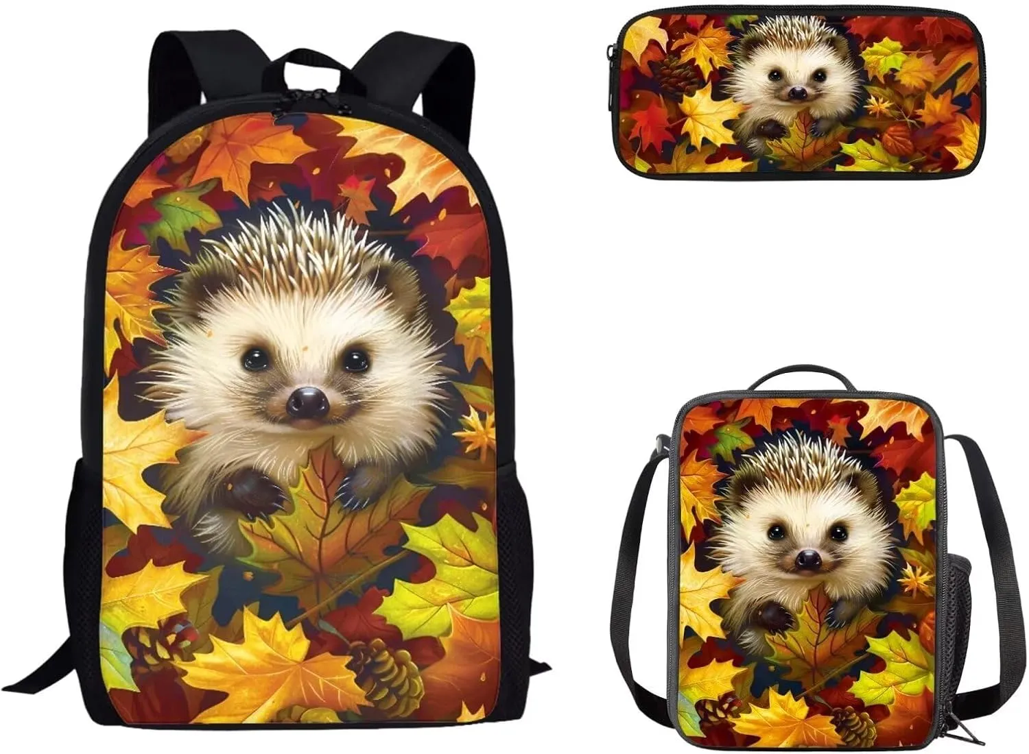 Dolyues Hedgehog School Bags Set of 3 Piece Cute Lunch Box Pencil Case Laptop Bag for Storaging Books Backpack Purse Travel Bookbags for Teens