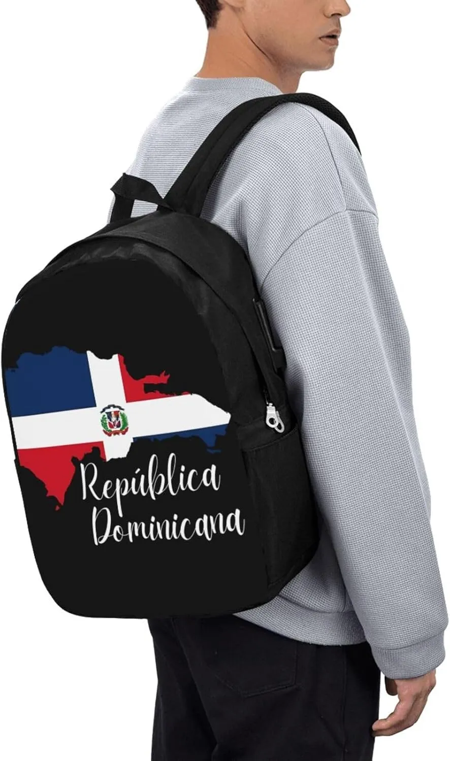 Dominican Republic Map Flag Travel Backpack 17-Inch Laptop Backpacks Business Rucksack Casual Sport Daypack with USB Charging Port Carry-on Bag for Camping Biking