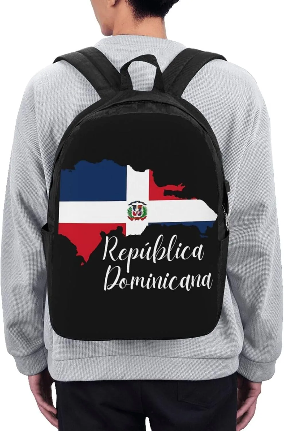 Dominican Republic Map Flag Travel Backpack 17-Inch Laptop Backpacks Business Rucksack Casual Sport Daypack with USB Charging Port Carry-on Bag for Camping Biking