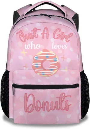 Donut Backpacks for Girls - 16 Inch Cute Backpack for School - Pink, Large Capacity, Durable, Lightweight Bookbag for Kids Travel