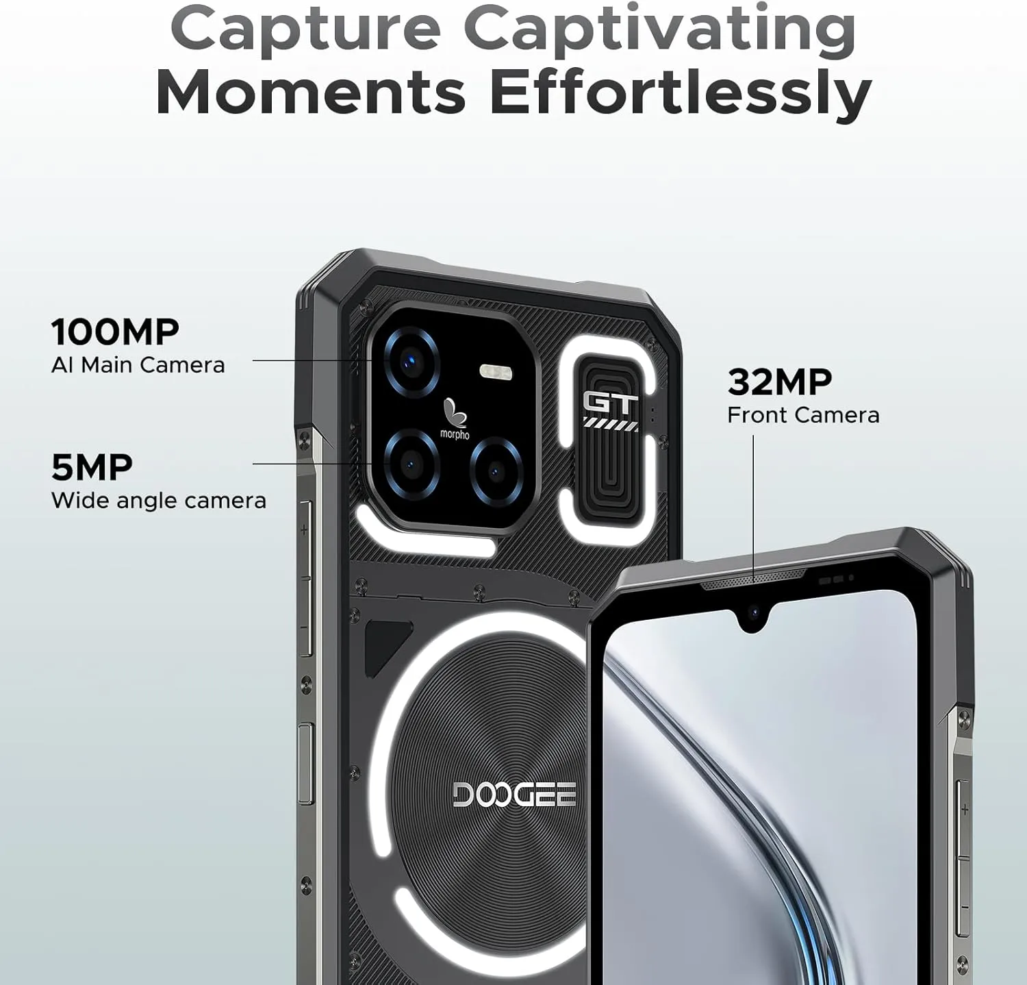 DOOGEE Blade GT Ultra 5G Rugged Smartphone with LED Light Effect, 36GB 512GB/2TB DDR5 Rugged Phone,4nm Dimensity D7300,6.72" FHD 120Hz, AI 100 32MP Android 14 Gaming Phones,Face & Finger ID/WIFI6