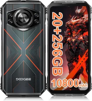 DOOGEE S Cyber Rugged Smartphone, Android 14, 10800mAh Battery Rugged Phone, 20GB RAM  256GB ROM, Expandable to 1TB, 6.58” FHD  IPS, 50MP AI Camera, Dual SIM 4G, Face Unlock, NFC, OTG(Red)