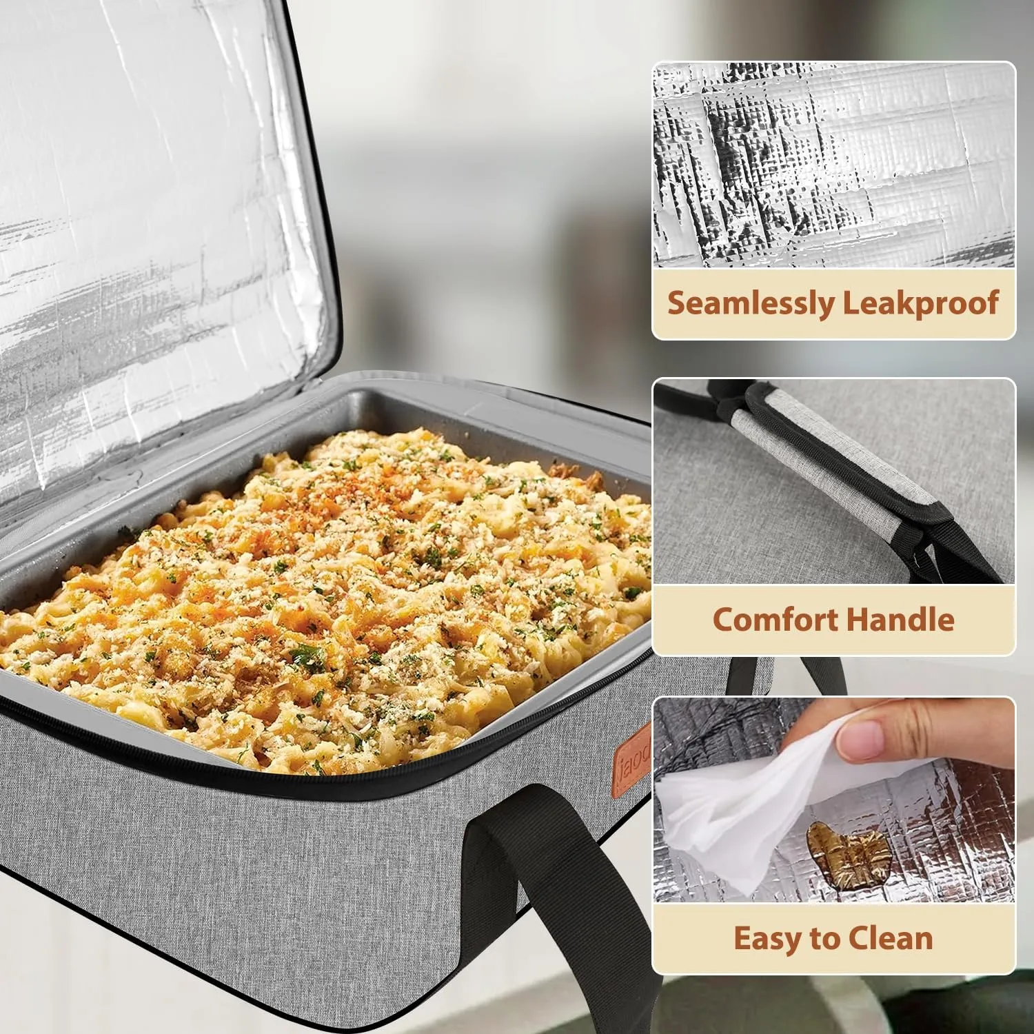 Double Casserole Carrier Bag，Expandable Thermal Food Carrier Insulated Travel Carry Bag for Hot or Cold Food for Picnic Cookouts Potluck Parties Fits 9" x 13" Baking Dish (Gray)
