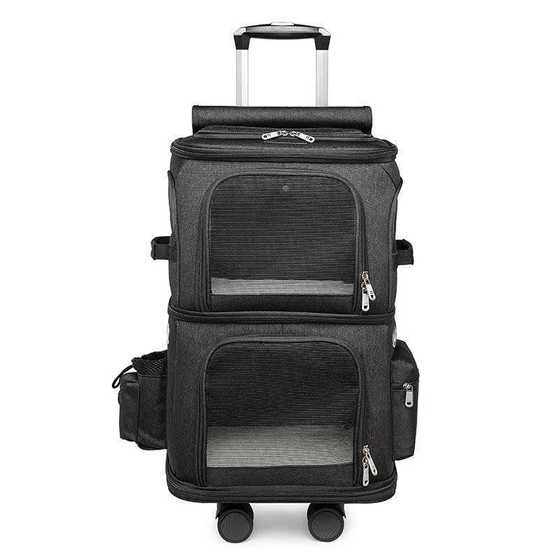 Double Layer Cat Carrier Bag With Wheels 4 Color Backpack
