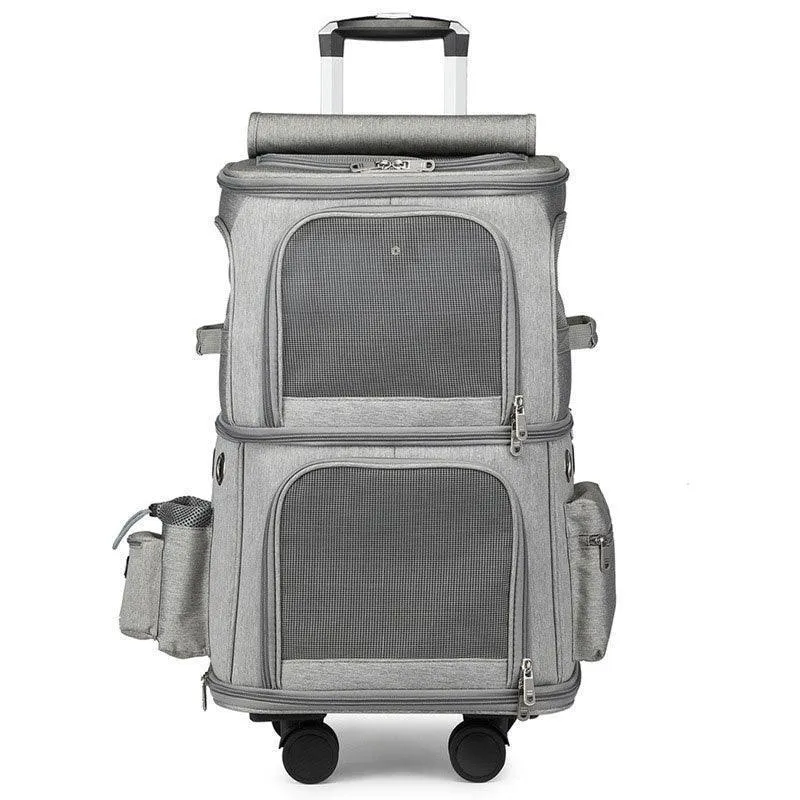 Double Layer Cat Carrier Bag With Wheels 4 Color Backpack