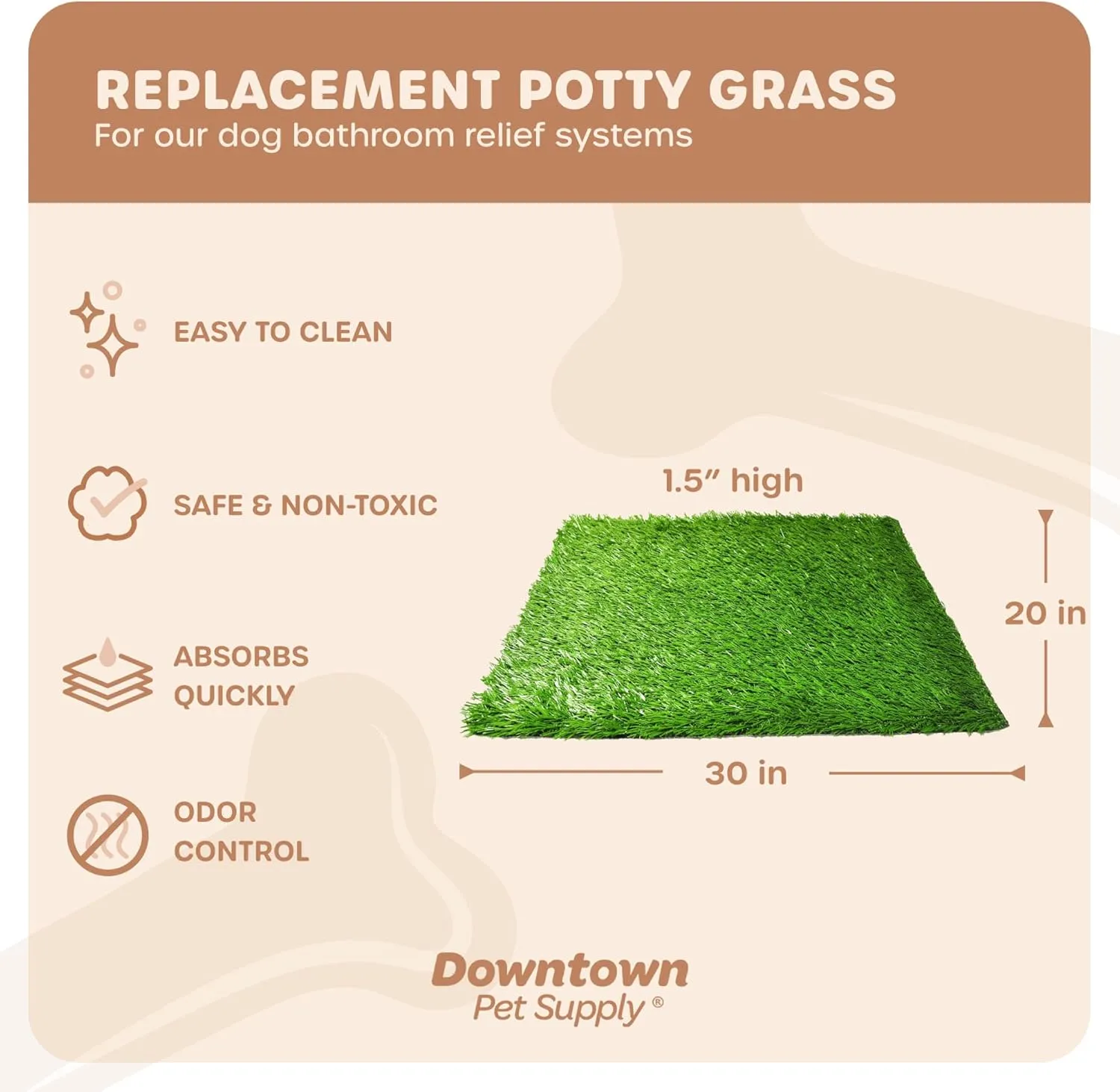Downtown Pet Supply Replacement Dog Potty Grass, 20 x 30 - Washable Synthetic Grass Pad for Dogs, Suitable as Indoor or Outdoor Grass Pee Turf - Dog Housebreaking Supplies