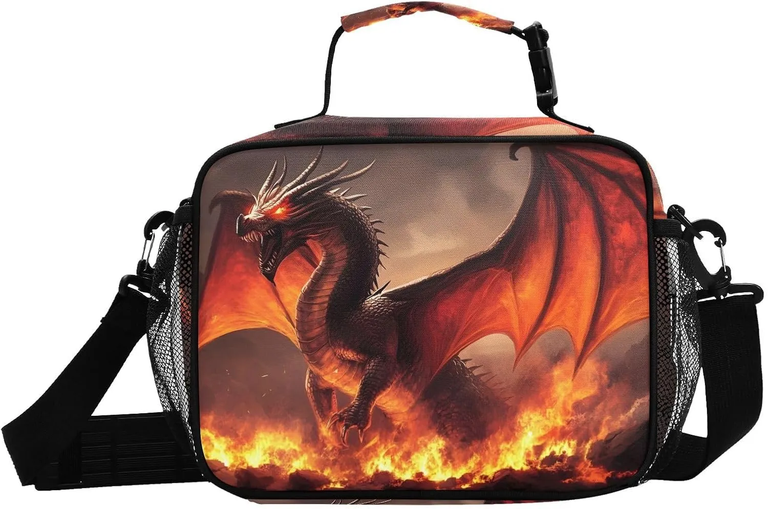 Dragon Fire Roar Lunch Box for Men Women Insulated Lunch Bag for Travel, Work, Picnic, Reusable Cooler Tote Bag with Adjustable Shoulder Strap