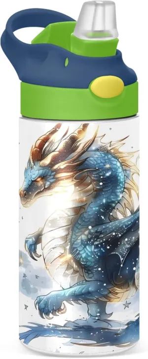 Dragon Water Fire Kids Water Bottle with Straw Lid Insulated Tumbler with Handle Stainless Steel Reusable Toddlers Cup for Kids Boys 12 oz