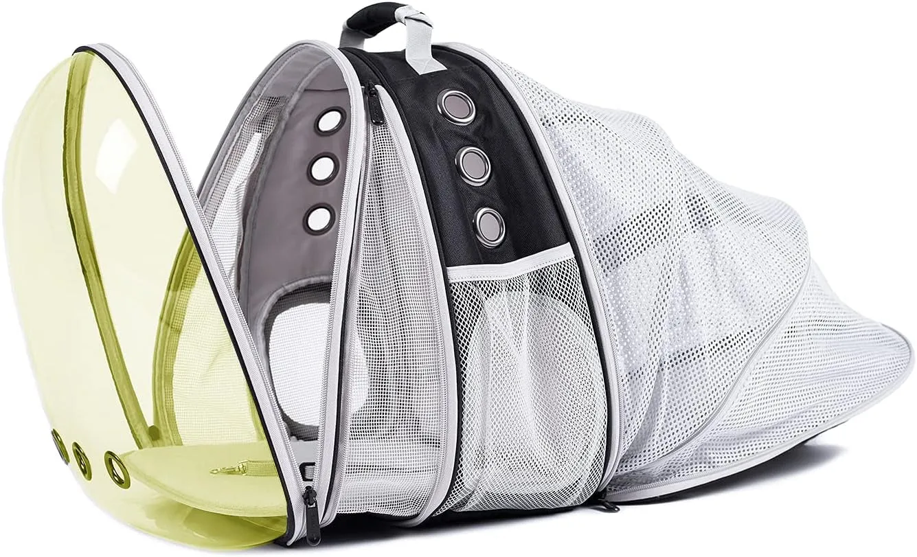 Dual Expandable Polarized Cat Backpack Carrier, Fit up to 20 Lbs, Expandable Front & Back Space Capsule Polarized Bubble Pet Carrier for Large Cat and Small Dog, Pet Carrying Hiking Traveling Backpack