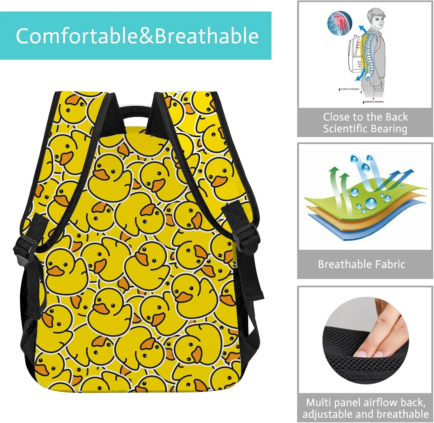 Duck Backpack, Cute Rubber Duck Backpack for Kids, Yellow Ducky Bookbag, Kawaii Backpack for School & Travel, Funny Animal Kids Backpack, Large 16 Inch Elementary Middle High School Backpack