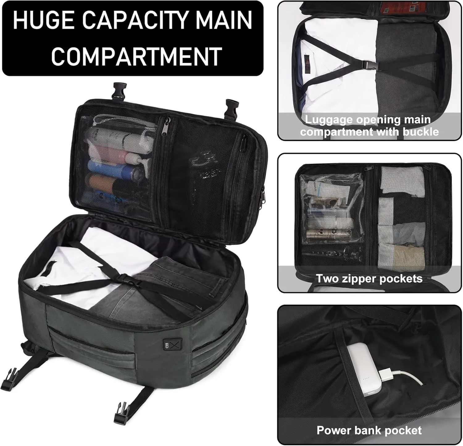 ECOHUB Travel Backpack 18x14x8 Spirit Airlines Personal Item Bag Carry On Backpack 13 Pockets Large Work Casual Daypack for men Airline Approved Waterproof Gym Backpack with Charging Port, Gray