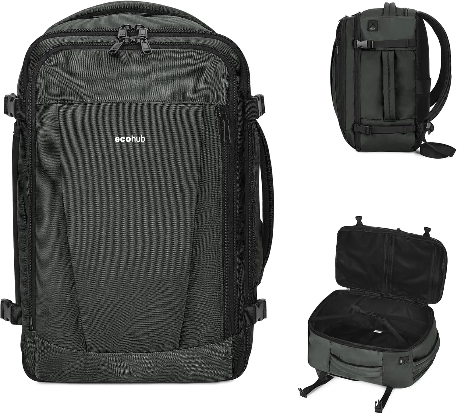 ECOHUB Travel Backpack 18x14x8 Spirit Airlines Personal Item Bag Carry On Backpack 13 Pockets Large Work Casual Daypack for men Airline Approved Waterproof Gym Backpack with Charging Port, Gray