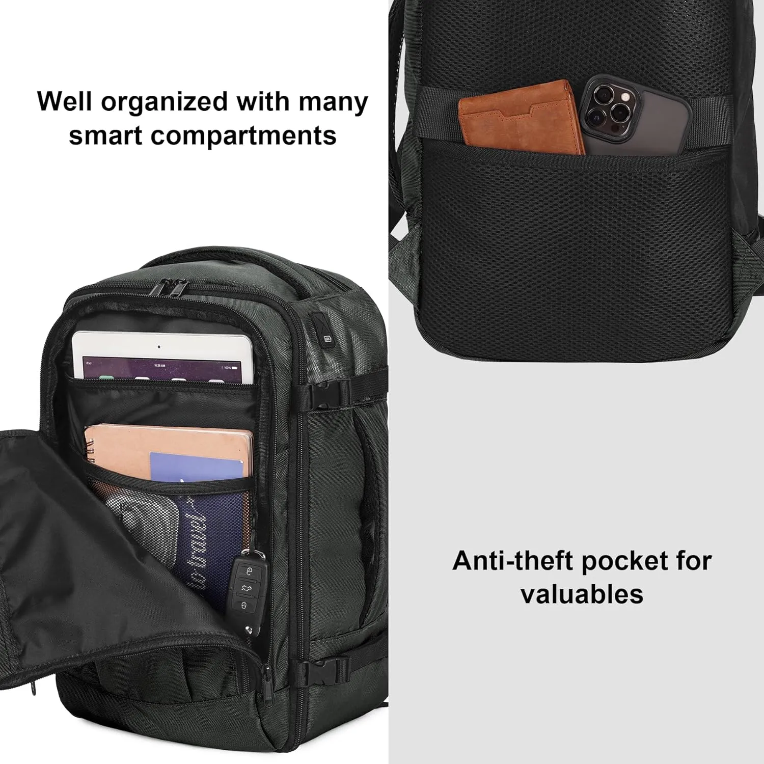 ECOHUB Travel Backpack 18x14x8 Spirit Airlines Personal Item Bag Carry On Backpack 13 Pockets Large Work Casual Daypack for men Airline Approved Waterproof Gym Backpack with Charging Port, Gray