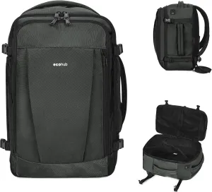 ECOHUB Travel Backpack 18x14x8 Spirit Airlines Personal Item Bag Carry On Backpack 13 Pockets Large Work Casual Daypack for men Airline Approved Waterproof Gym Backpack with Charging Port, Gray