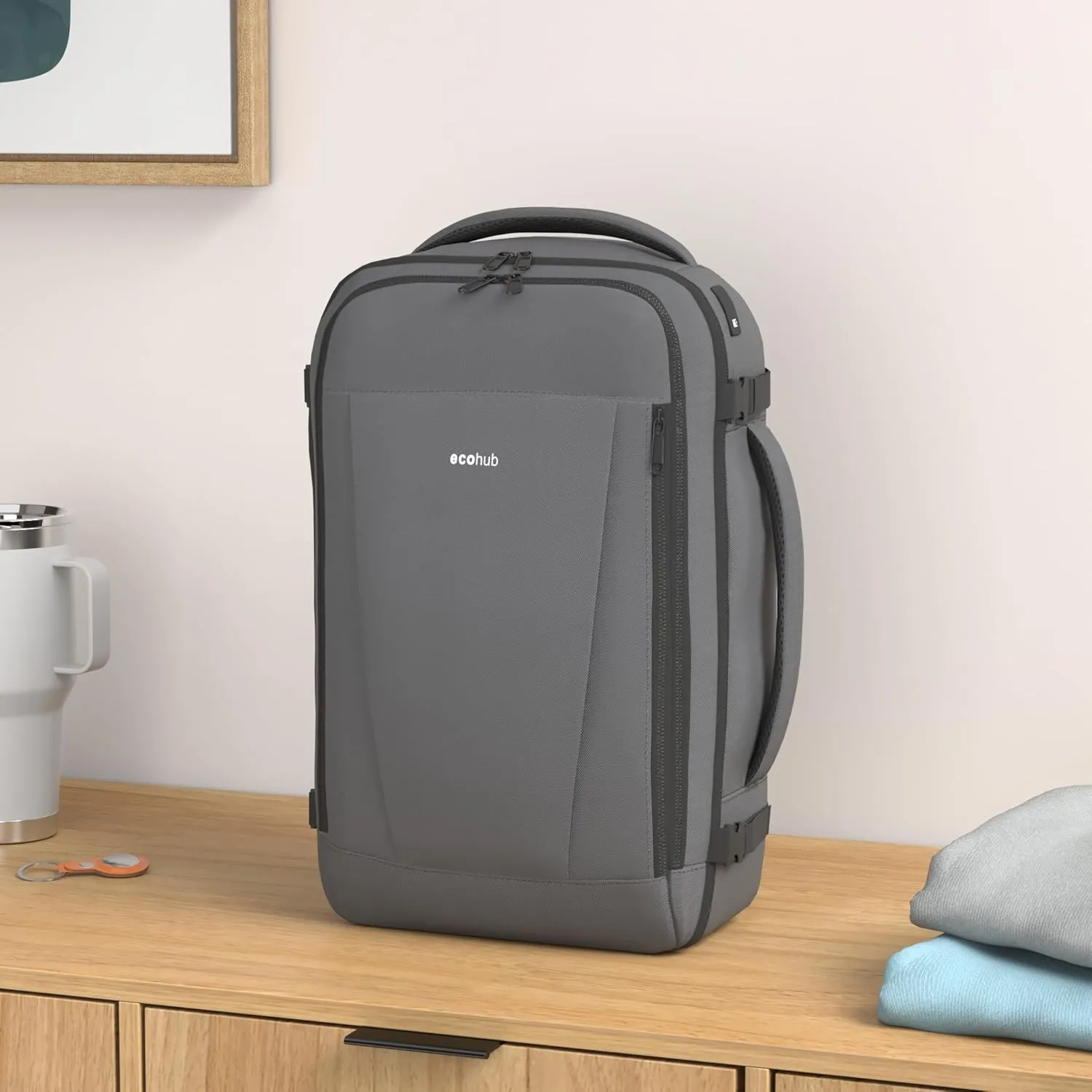 ECOHUB Travel Backpack 18x14x8 Spirit Airlines Personal Item Bag Carry On Backpack 13 Pockets Large Work Casual Daypack for men Airline Approved Waterproof Gym Backpack with Charging Port, Gray