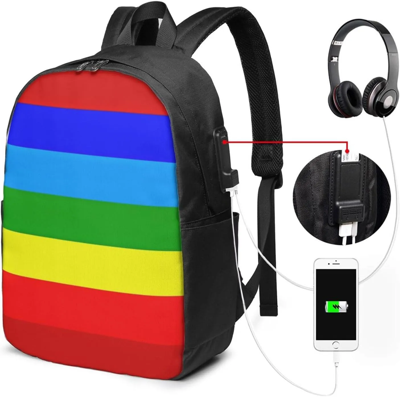 Ecuador Indigenous Flag Travel Backpack 17-Inch Laptop Backpacks Business Rucksack Casual Sport Daypack with USB Charging Port Carry-on Bag for Camping Biking