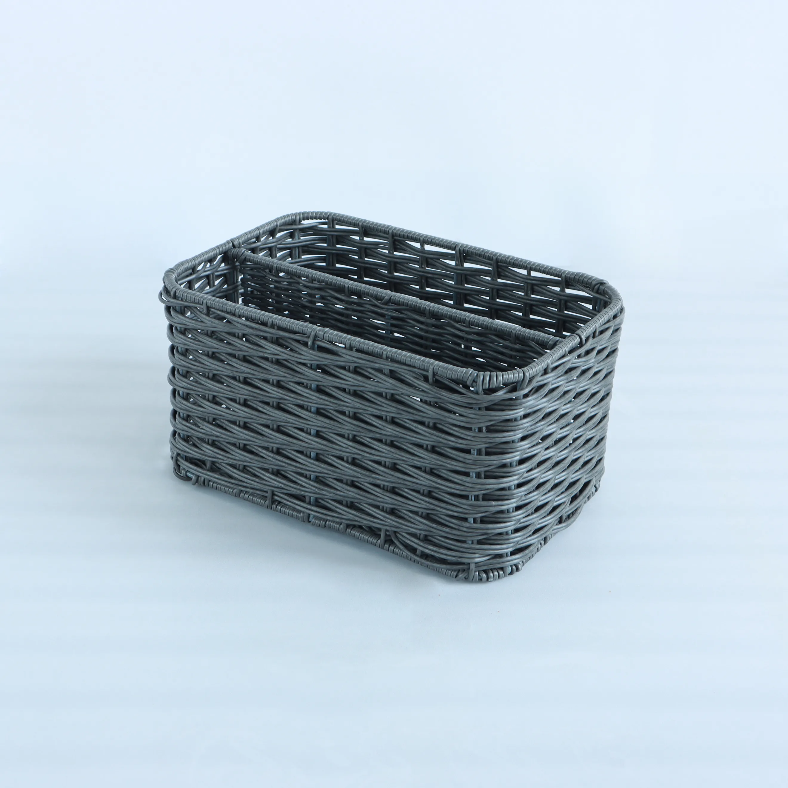 Eden Grace Hand Woven Resin Wicker Basket for Storage with Iron Frame and Dual Compartments - in Tan, Gray, and White