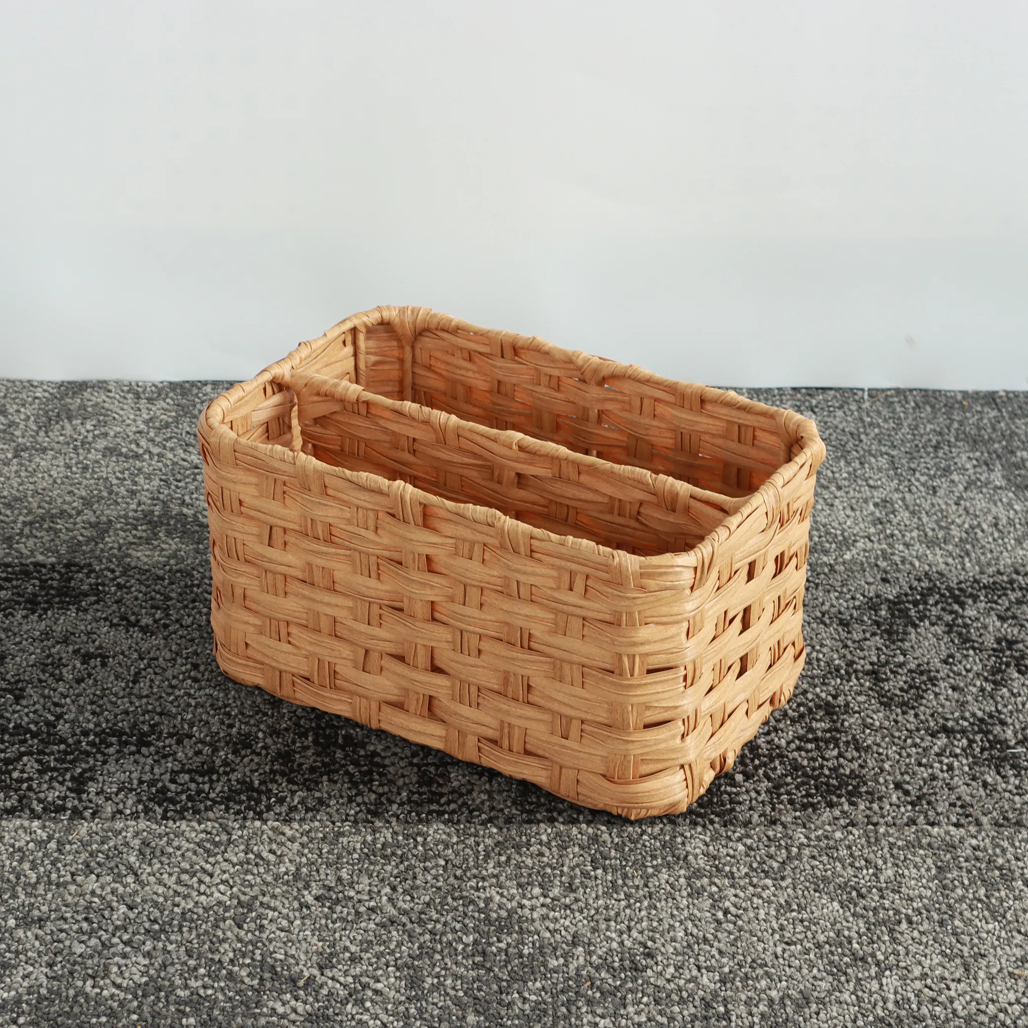 Eden Grace Hand Woven Resin Wicker Basket for Storage with Iron Frame and Dual Compartments - in Tan, Gray, and White
