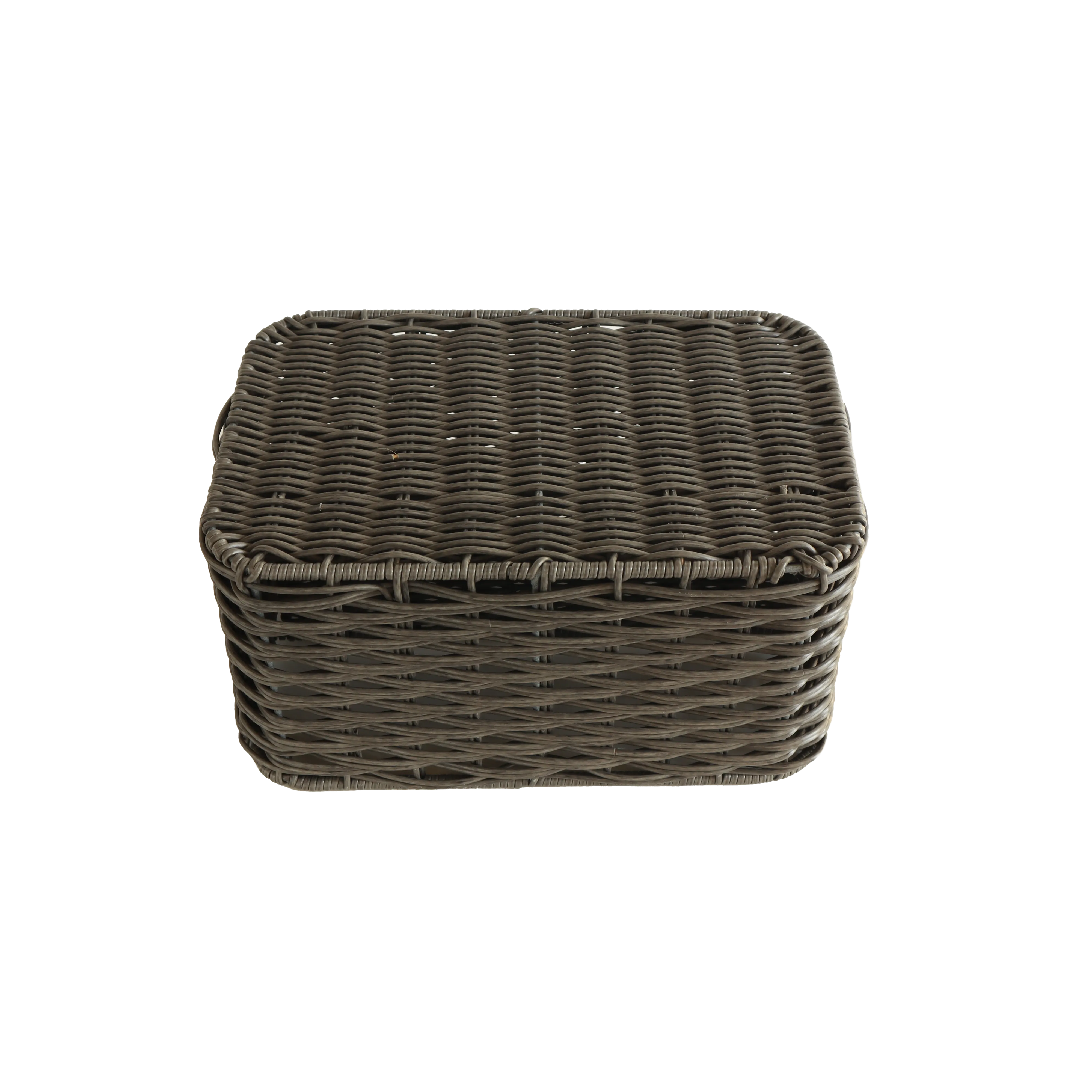 Eden Grace Hand Woven Resin Wicker Basket for Storage with Iron Frame and Dual Compartments - in Tan, Gray, and White