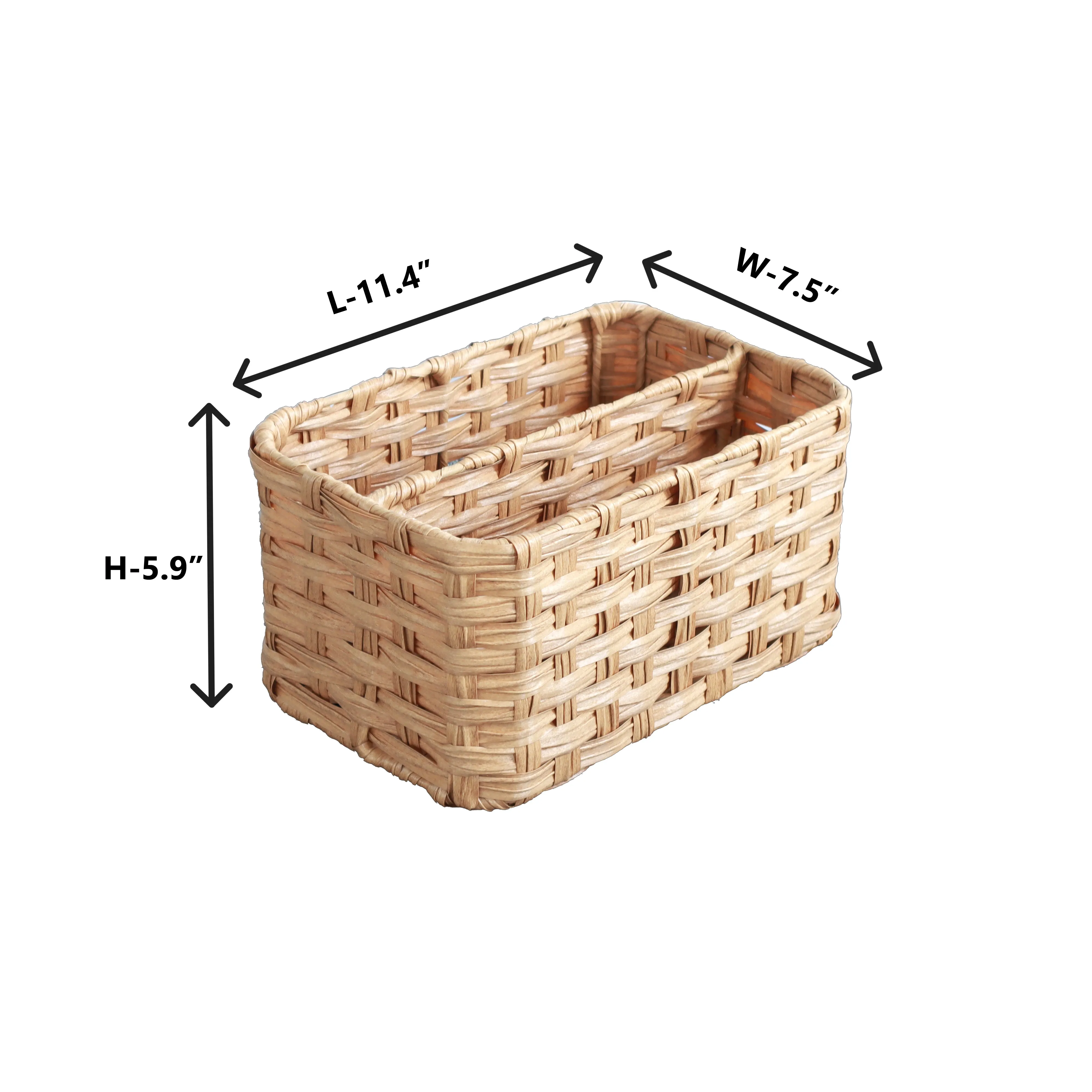 Eden Grace Hand Woven Resin Wicker Basket for Storage with Iron Frame and Dual Compartments - in Tan, Gray, and White