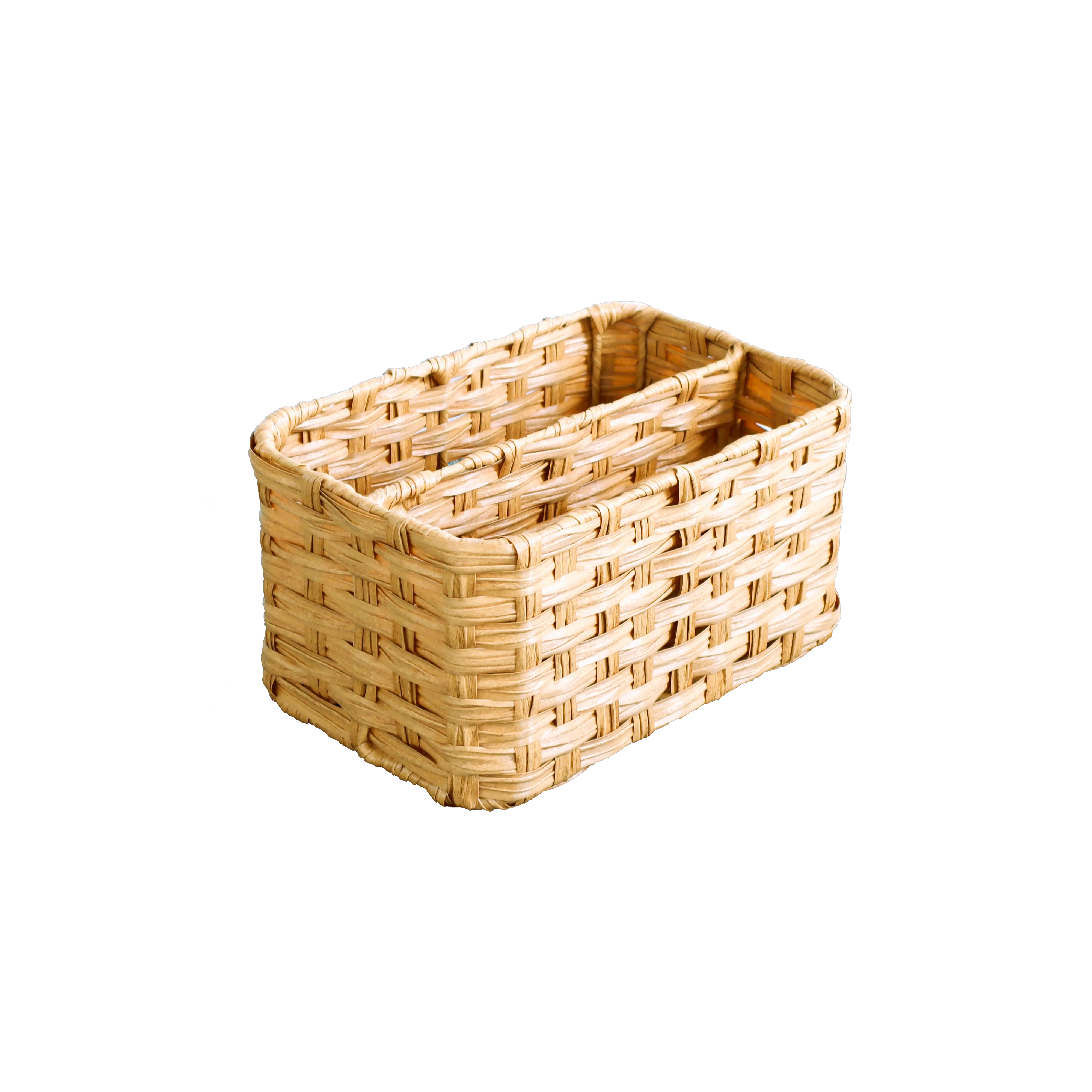 Eden Grace Hand Woven Resin Wicker Basket for Storage with Iron Frame and Dual Compartments - in Tan, Gray, and White