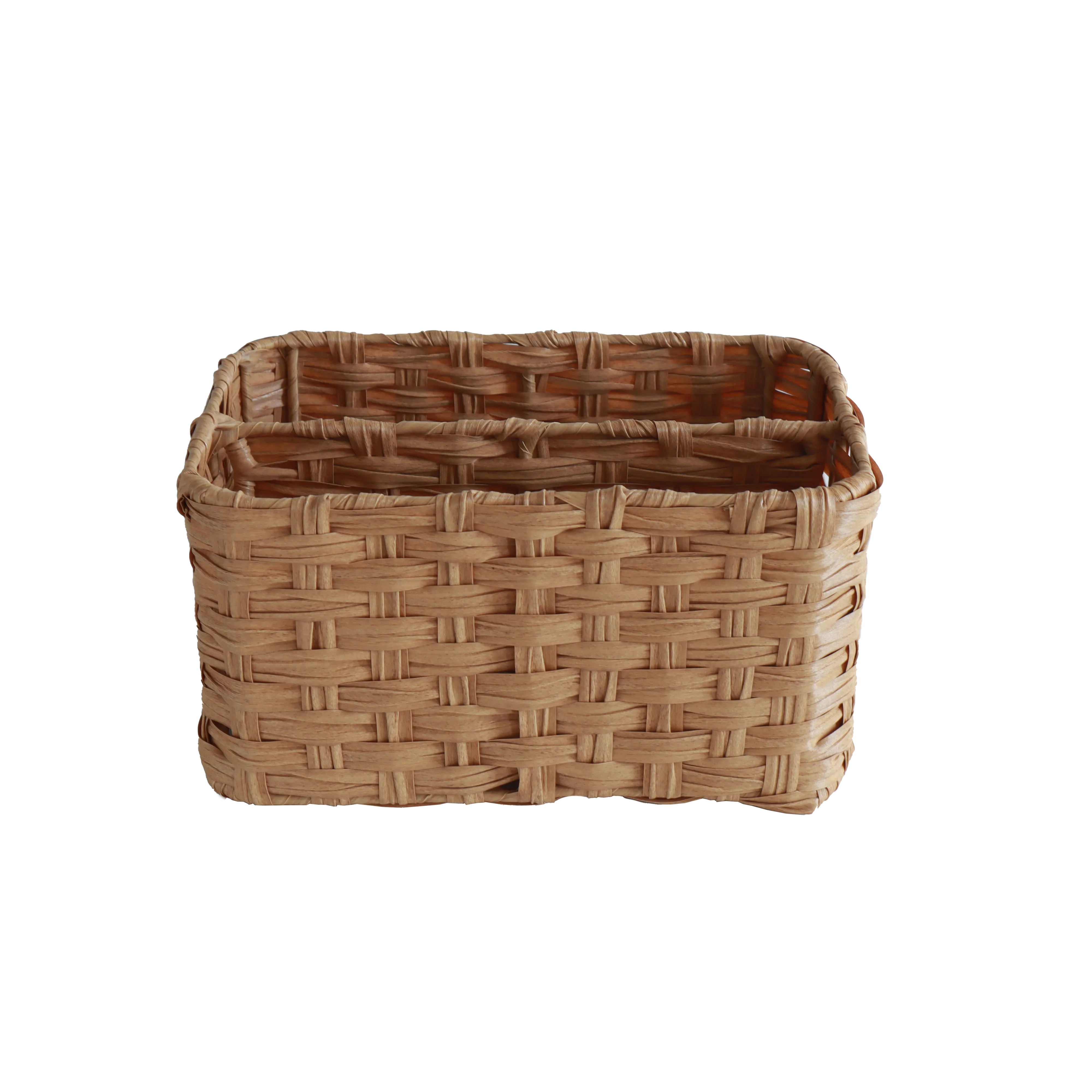 Eden Grace Hand Woven Resin Wicker Basket for Storage with Iron Frame and Dual Compartments - in Tan, Gray, and White