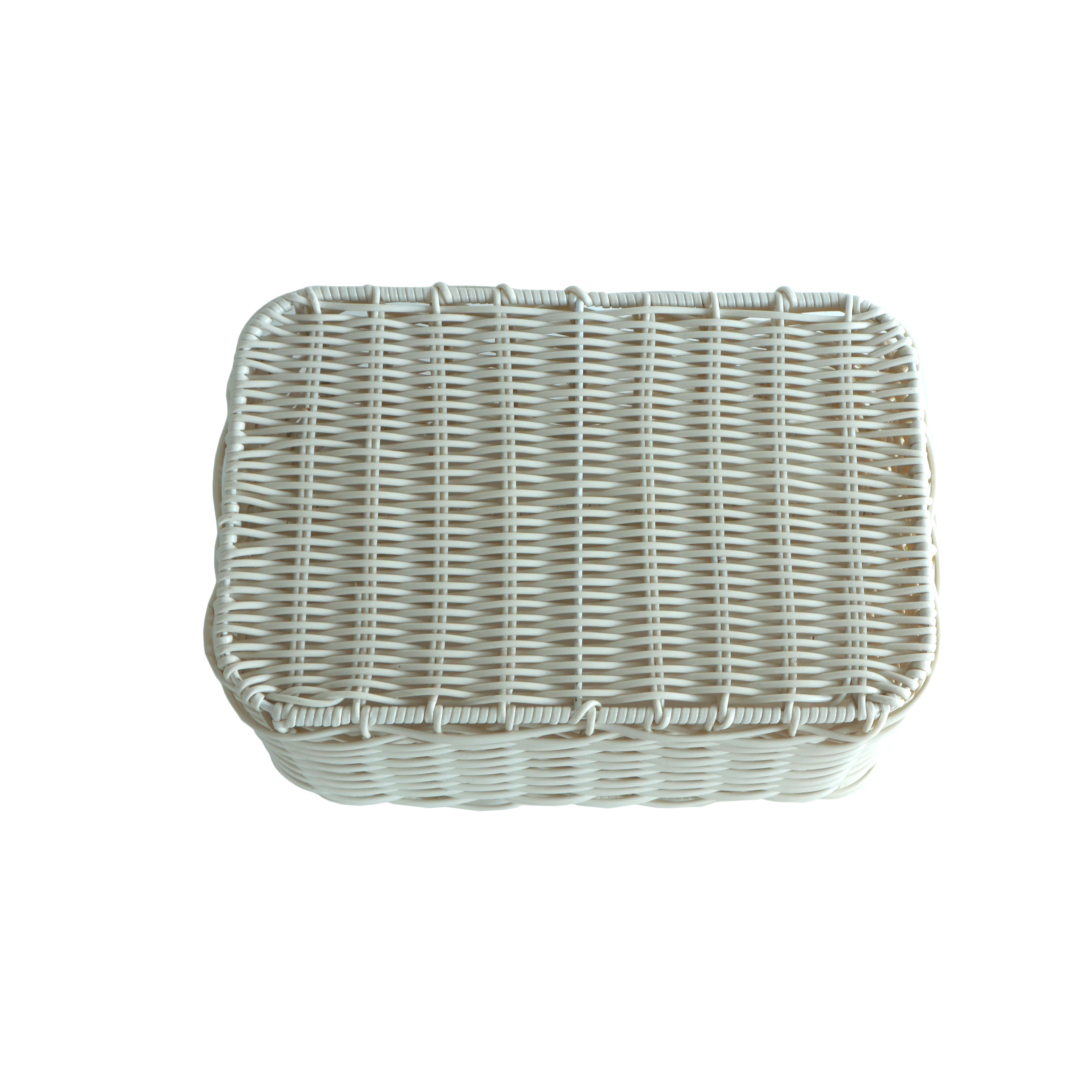 Eden Grace Hand Woven Resin Wicker Basket for Storage with Iron Frame and Dual Compartments - in Tan, Gray, and White