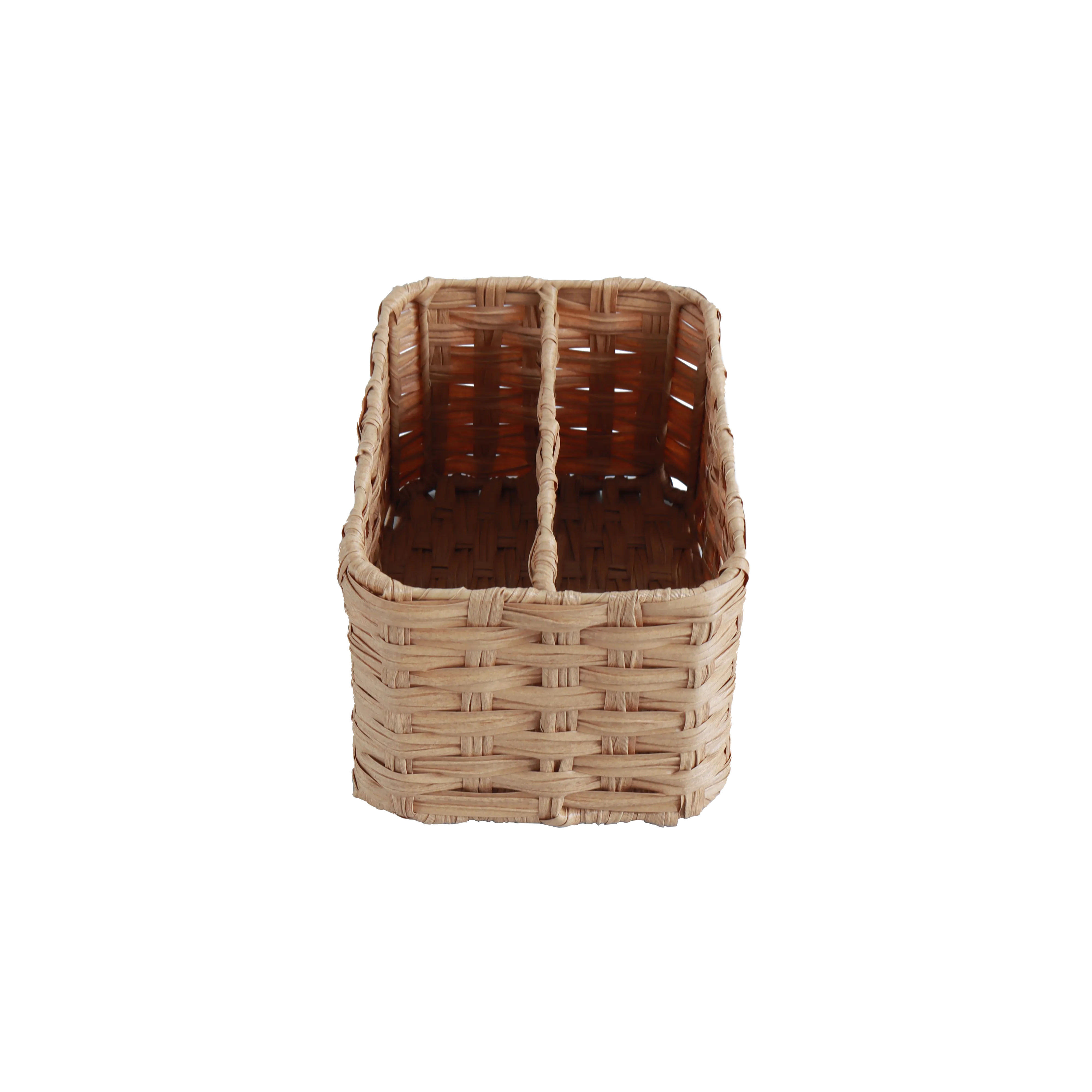 Eden Grace Hand Woven Resin Wicker Basket for Storage with Iron Frame and Dual Compartments - in Tan, Gray, and White