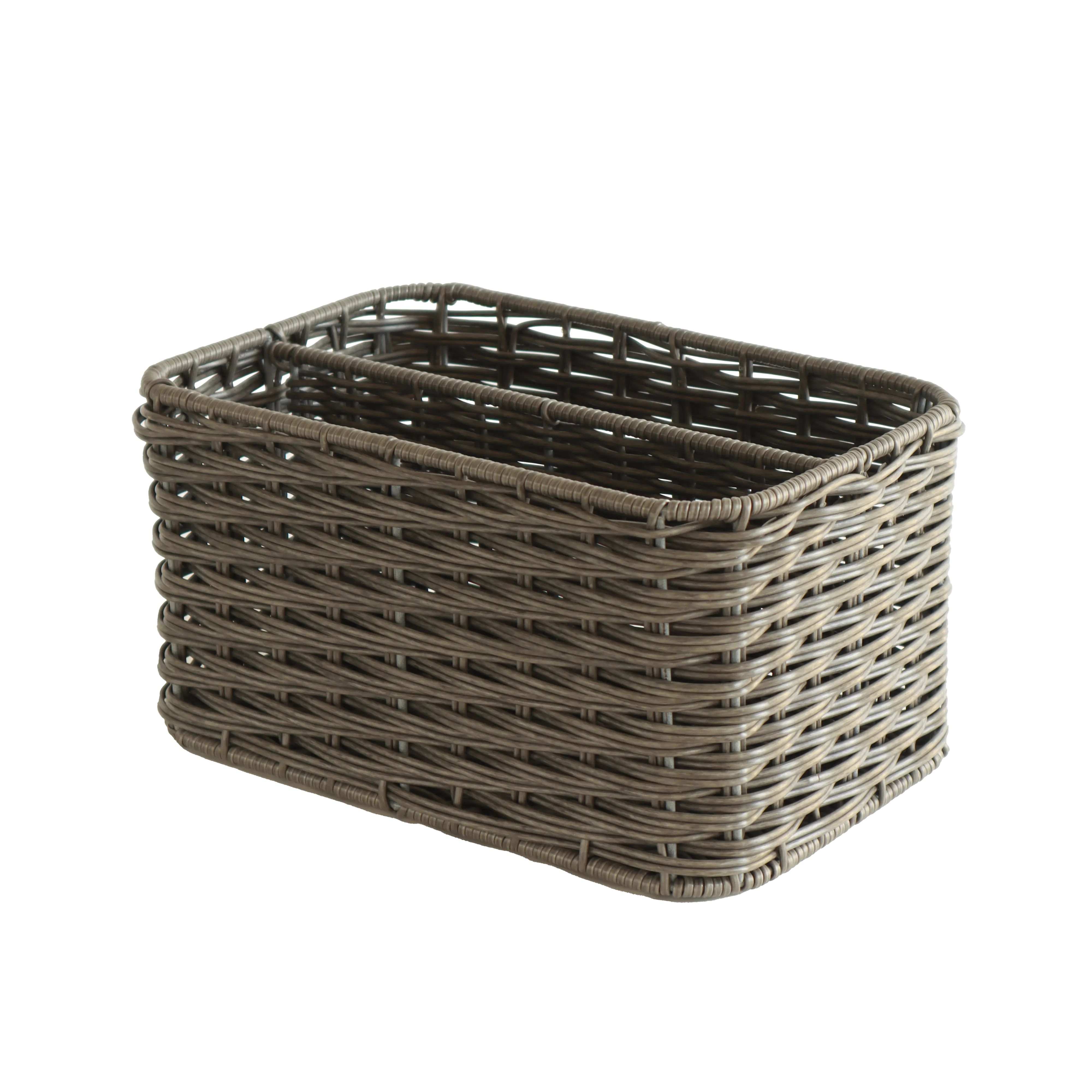 Eden Grace Hand Woven Resin Wicker Basket for Storage with Iron Frame and Dual Compartments - in Tan, Gray, and White