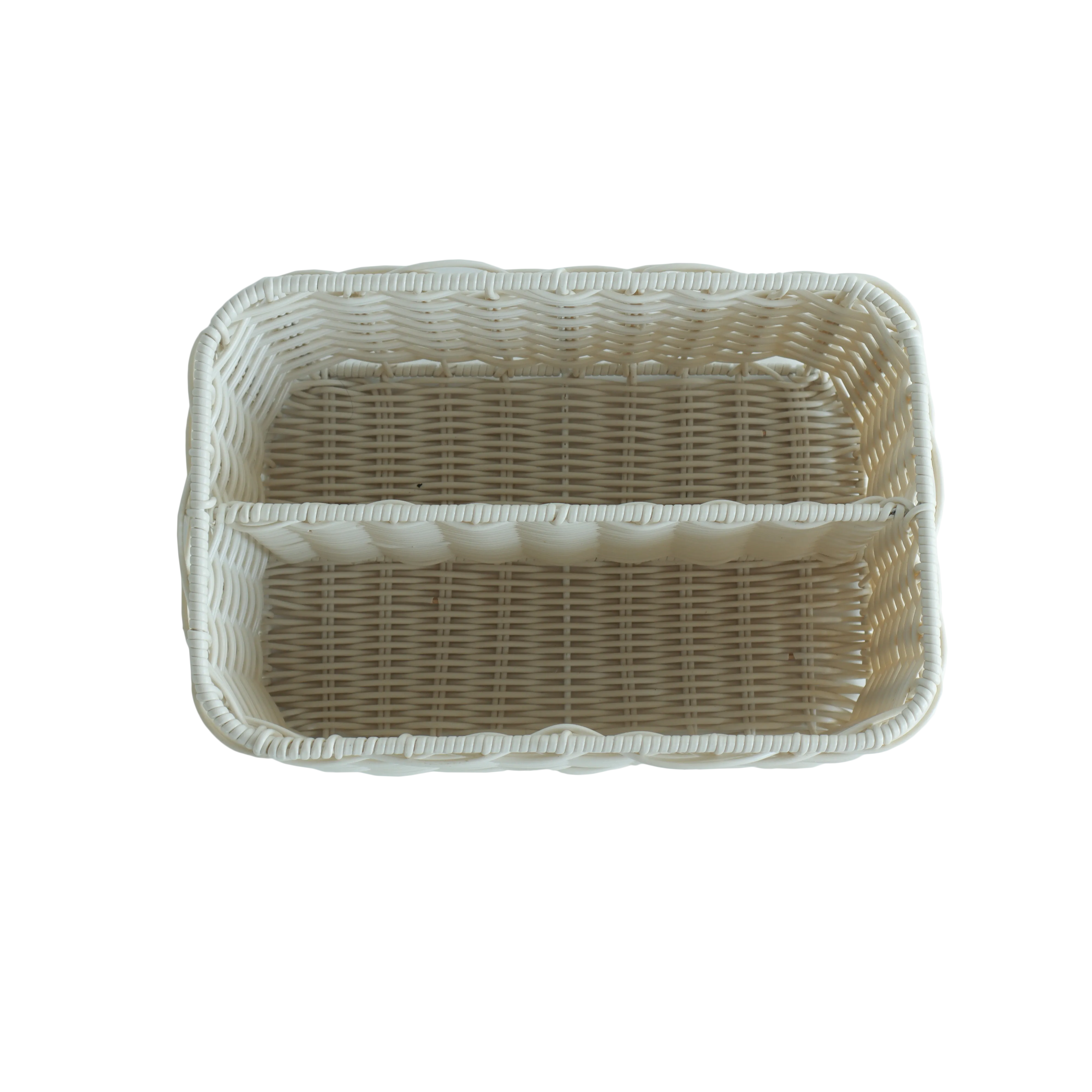 Eden Grace Hand Woven Resin Wicker Basket for Storage with Iron Frame and Dual Compartments - in Tan, Gray, and White
